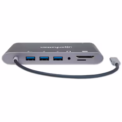 Manhattan USB-C Dock/Hub with Card Reader, Ports (x8): USB-C to HDMI, Audio 3.5mm, Ethernet, Mini DisplayPort, USB-A (x3) and USB-C, With Power Delivery (60W) to USB-C Port (Note add USB-C wall charger and USB-C cable needed), All Ports can be used at the same time - Additional view 4