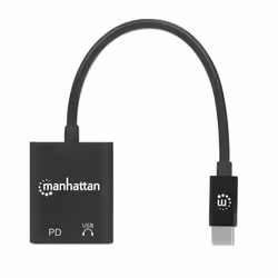 Manhattan USB-C to USB-C Audio Adapter and USB-C (inc Power Delivery) (Clearance Pricing), Black, 480 Mbps (USB 2.0), Cable 11cm, With Power Delivery to USB-C Port (60W), Three Year Warranty, Retail Box - Additional view 4