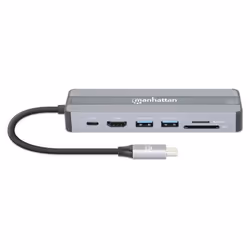 Manhattan USB-C Dock/Hub with Card Reader, Ports (x5): Ethernet, HDMI, USB-A (x2) and USB-C, With Power Delivery (87W) to USB-C Port (Note add USB-C wall charger and USB-C cable needed), All Ports can be used at the same time - Additional view 4