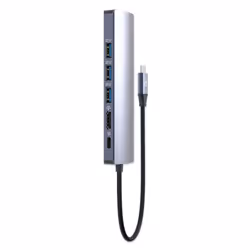 Manhattan USB-C Dock/Hub, Ports (x6): Ethernet, HDMI, USB-A (x3) and USB-C, With Power Delivery (100W) to USB-C Port (Note additional USB-C wall charger and USB-C cable needed), USB 3.2 Gen 1, All Ports can be used at the same time, Aluminium, Silver - Additional view 6