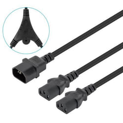 Manhattan Power Cord/Cable Y-Splitter, C14 Male to 2x C13 Female (kettle lead), Monitor to CPU, 1.8m, 10A, Black, Powers two devices from one PDU, Lead, Lifetime Warranty
