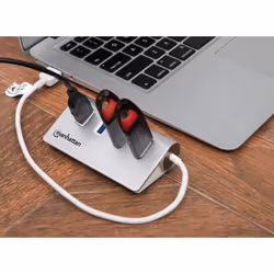 Manhattan USB-A 4-Port Hub, 4x USB-A Ports, 5 Gbps (USB 3.2 Gen1 aka USB 3.0), Bus Powered, Fast charging up to 0.9A, Equivalent to ST43004UA, SuperSpeed USB, Aluminium Housing, Windows and Mac, Silver, Three Year Warranty, Blister - Additional view 5