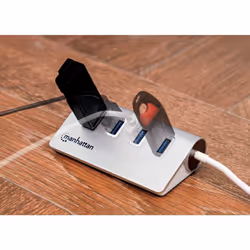 Manhattan USB-A 4-Port Hub, 4x USB-A Ports, 5 Gbps (USB 3.2 Gen1 aka USB 3.0), Bus Powered, Fast charging up to 0.9A, Equivalent to ST43004UA, SuperSpeed USB, Aluminium Housing, Windows and Mac, Silver, Three Year Warranty, Blister - Additional view 6