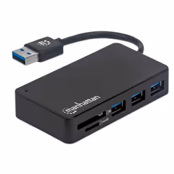 Manhattan USB-A 3-Port Hub with Card Reader, 3x USB-A ports, 5 Gbps (USB 3.2 Gen1 aka USB 3.0), SD, MicroSD, MMC and Memory Stick; Bus Power, SuperSpeed USB, Black, Three Year Warranty, Box