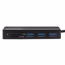 Manhattan USB-A 3-Port Hub with Card Reader, 3x USB-A ports, 5 Gbps (USB 3.2 Gen1 aka USB 3.0), SD, MicroSD, MMC and Memory Stick; Bus Power, SuperSpeed USB, Black, Three Year Warranty, Box
