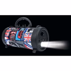 Manhattan London Bluetooth Speaker (Clearance Pricing), Decent Sound Output (3W), 3 hour Playback time, FM Radio, Range 10m, microSD card reader (32GB), Aux 3.5mm connector, USB-A charging cable included, 1200mAH battery, Bluetooth v5, Three Years Warranty, Boxed - Additional view 5