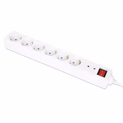 Manhattan Power Distribution Unit EU (2-pin), x6 gang/output with on/off switch (neon) and Surge Protection, 2m cable, 16A, W ...
