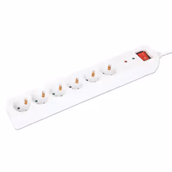 Manhattan Power Distribution Unit EU (2-pin), x6 gang/output with on/off switch (neon) and Surge Protection, 2m cable, 16A, White, Extension Lead, PDU, Power Strip, Three Year Warranty