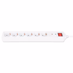 Manhattan Power Distribution Unit EU (2-pin), x6 gang/output with on/off switch (neon) and Surge Protection, 2m cable, 16A, White, Extension Lead, PDU, Power Strip, Three Year Warranty