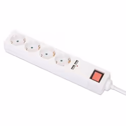 Manhattan Power Distribution Unit EU (2-pin), x4 gang/output & x2 USB-A ports with on/off switch, 2m cable, 16A, White, Exten ...