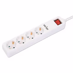 Manhattan Power Distribution Unit EU (2-pin), x4 gang/output & x2 USB-A ports with on/off switch, 2m cable, 16A, White, Extension Lead, PDU, Power Strip, 2.1A shared USB-A output, Three Year Warranty