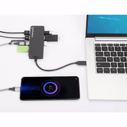 Manhattan USB-C Dock/Hub, Ports (x7): USB-A (x7), 5 Gbps (USB 3.2 Gen1 aka USB 3.0), External Power Supply Not Needed, Cable 15cm, SuperSpeed USB, Black, Three Year Warranty, Blister - Additional view 6