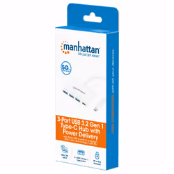 Manhattan USB-C Dock/Hub, Ports (4): USB-A (x3) and USB-C, 5 Gbps (USB 3.2 Gen1 aka USB 3.0), With Power Delivery (100W) to USB-C Port (Note additional USB-C wall charger and USB-C cable needed), SuperSpeed USB, White, PD, Three Year Warranty, Retail Box - Additional view 5