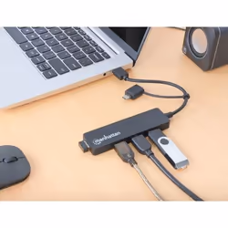 Manhattan USB-C & USB-A Combo Dock/Hub, Ports (4): USB-A (x4), 5 Gbps (USB 3.2 Gen1 aka USB 3.0), External Power Supply Not Needed, SuperSpeed USB, Black, Three Year Warranty, Retail Box - Additional view 4