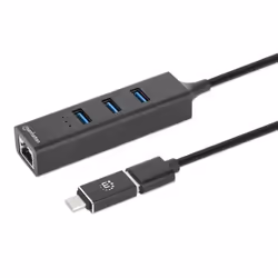 Manhattan USB-C & USB-A Combo Dock/Hub, Ports (4): Ethernet and USB-A (x3), 5 Gbps (USB 3.2 Gen1 aka USB 3.0), External Power Supply Not Needed, USB-A Male with Attachable USB-C Male Adapter, SuperSpeed USB, Black, Three Year Warranty, Retail Box - Additional view 4