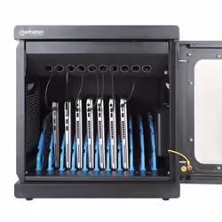 Manhattan Charging Cabinet/Cart via AC Adapter (EU) x10 Devices, Desktop/Wall, Using supplied AC Adapter (power cables) included with device, Suitable for iPads/other tablets/phones/laptops (up to 15.6"), Bays 400x29x282mm, Wall Mountable, Stackable, EU 2-pin Plug - Additional view 6