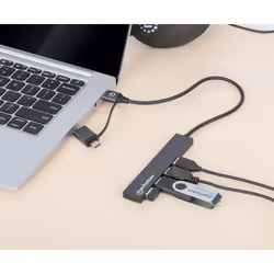 Manhattan USB-C & USB-A Combo Dock/Hub, Ports (4): USB-A (x4), 5 Gbps (USB 3.2 Gen1 aka USB 3.0), External Power Supply Not Needed, Cable 25cm, SuperSpeed USB, Black, Retail Box - Additional view 5