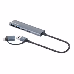 Manhattan USB-C & USB-A Combo Dock/Hub, Ports (4): USB-A (x2) and USB-C (x2), 5 Gbps (USB 3.2 Gen1 aka USB 3.0), External Pow ...