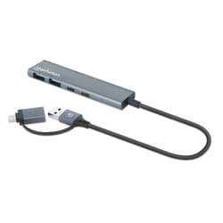 Manhattan USB-C & USB-A Combo Dock/Hub, Ports (4): USB-A (x2) and USB-C (x2), 5 Gbps (USB 3.2 Gen1 aka USB 3.0), External Power Supply Not Needed, Aluminium, SuperSpeed USB, Space Grey