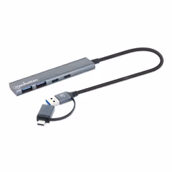 Manhattan USB-C & USB-A Combo Dock/Hub, Ports (4): USB-A (x2) and USB-C (x2), 5 Gbps (USB 3.2 Gen1 aka USB 3.0), External Power Supply Not Needed, Aluminium, SuperSpeed USB, Space Grey