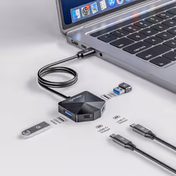 Manhattan USB-C & USB-A Combo Dock/Hub, Ports (4): USB-A (x2) and USB-C (x2), 5 Gbps (USB 3.2 Gen1 aka USB 3.0), Angled Shape for Easy Port Access, External Power Supply Not Needed, Universal for all devices, SuperSpeed USB, Black, Three Year Warranty - Additional view 2