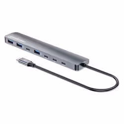 Manhattan USB-C Dock/Hub, Ports (x7): USB-A (x3) and USB-C (x4), With Power Delivery (100W) to USB-C Port (Note additional USB-C wall charger and USB-C cable needed), USB 3.2 Gen 2, All Ports can be used at the same time, Universal, Aluminium, Space Grey - Additional view 3