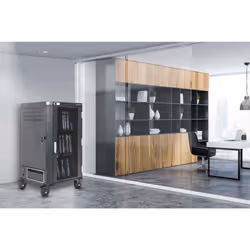 Manhattan Laptop Charging Cart/Trolley via AC Adapter (UK) 30-bay, Install device's AC Adapter (power cables) into unit, Suitable for ALL laptops (to 15.6"), iPads, MacBooks, Chromebooks, other portable devices, Bays 380x30x280mm, Cabinet, Lockable - Additional view 2