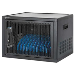 Manhattan Laptop Charging Cabinet Desktop (or trolley) via USB-C 65W 15.6" 12-bay, Suitable for USB-C laptops (to 15.6"), iPads, MacBooks, Chromebooks, other USB-C devices, Bays 395x32.5x290mm, USB-C charging cables included,Cart, UK & EU