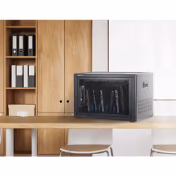 Manhattan Laptop Charging Cabinet Desktop (or trolley) via USB-C 65W 15.6" 12-bay, Suitable for USB-C laptops (to 15.6"), iPads, MacBooks, Chromebooks, other USB-C devices, Bays 395x32.5x290mm, USB-C charging cables included,Cart, UK & EU - Additional view 2