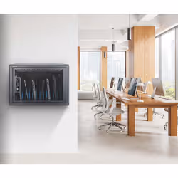 Manhattan Laptop Charging Cabinet Desktop (or trolley) via USB-C 65W 15.6" 12-bay, Suitable for USB-C laptops (to 15.6"), iPads, MacBooks, Chromebooks, other USB-C devices, Bays 395x32.5x290mm, USB-C charging cables included,Cart, UK & EU - Additional view 4