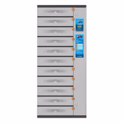 Manhattan Kiosk Individual compartment Laptop Cabinet USB-C 15.6" 11-bay via USB-C 65W, Suitable for USB-C laptops (to 17.3"), iPads, MacBooks, Chromebooks, other USB-C devices, Bays 448x328x120mm, USB-C charging cables included,Cabinet, UK & EU - Additional view 5