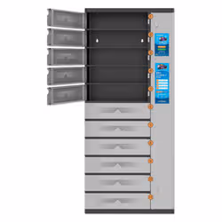 Manhattan Kiosk Individual compartment Laptop Cabinet USB-C 15.6" 11-bay via USB-C 65W, Suitable for USB-C laptops (to 17.3"), iPads, MacBooks, Chromebooks, other USB-C devices, Bays 448x328x120mm, USB-C charging cables included,Cabinet, UK & EU - Additional view 8