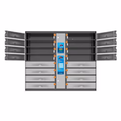 Manhattan Kiosk Individual compartment Laptop Cabinet USB-C 15.6" 16-bay via USB-C 65W, Suitable for USB-C laptops (to 17.3"), iPads, MacBooks, Chromebooks, other USB-C devices, Bays 428x328x120mm, USB-C charging cables included,Cabinet, UK & EU - Additional view 8