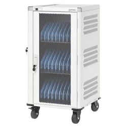 Manhattan Laptop Charging Cart/Trolley via AC Adapter (UK) 30-bay, Install device's AC Adapter (power cables) into unit, Suitable for ALL laptops (to 15.6"), iPads, MacBooks, Chromebooks, other portable devices, Bays 380x30x280mm, White, Cabinet, Lockable