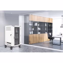 Manhattan Laptop Charging Cart/Trolley via AC Adapter (UK) 30-bay, Install device's AC Adapter (power cables) into unit, Suitable for ALL laptops (to 15.6"), iPads, MacBooks, Chromebooks, other portable devices, Bays 380x30x280mm, White, Cabinet, Lockable - Additional view 2