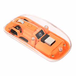 Manhattan Transparent Rechageable Wireless Mouse, Clear/Orange, Adjustable 800/1200/1600dpi, With RGB LED light, 2.4Ghz (effective range up to 10m), USB, Optical, Ambidextrous, Four Button with Scroll Wheel, Slim Design, USB-A micro receiver, Lithium Ion battery - Additional view 5