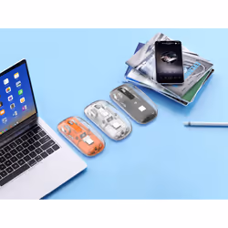 Manhattan Transparent Rechageable Wireless Mouse, Clear/Orange, Adjustable 800/1200/1600dpi, With RGB LED light, 2.4Ghz (effective range up to 10m), USB, Optical, Ambidextrous, Four Button with Scroll Wheel, Slim Design, USB-A micro receiver, Lithium Ion battery - Additional view 6