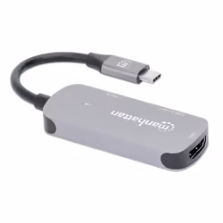 Manhattan USB-C Dock/Hub, Ports (x3): HDMI, USB-A and USB-C, With Power Delivery (100W) to USB-C Port (Note additional USB-C wall charger and USB-C cable needed), HDMI: 4k@60Hz, USB-A: 5 Gbps USB 3.2 Gen1 aka USB 3.0, Cable 11cm, Grey - Additional view 7