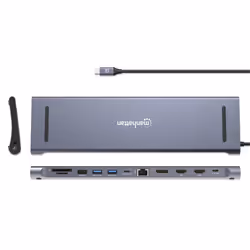 Manhattan USB-C Dock/Hub with Card Reader, Ports (x10): Audio 3.5mm, DisplayPort, Ethernet, HDMI (x2), USB-A (x3) and USB-C (x2), Power Delivery (100W) to USB-C Port (Note add USB-C wall charger and USB-C cable needed),4K@60Hz,All Ports can be used at the same time - Additional view 5