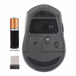 Manhattan MW6020 Wireless Mouse, Black, Adjustable 800/1200/1600dpi via top-mount push-button control, 2.4Ghz (effective range up to 10m), USB, Optical, Ambidextrous, Six Button with Scroll Wheel, USB-A nano receiver, AA battery (included) - Additional view 6