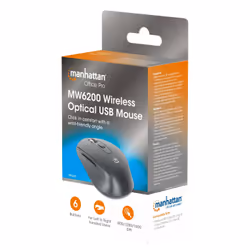 Manhattan MW6020 Wireless Mouse, Black, Adjustable 800/1200/1600dpi via top-mount push-button control, 2.4Ghz (effective range up to 10m), USB, Optical, Ambidextrous, Six Button with Scroll Wheel, USB-A nano receiver, AA battery (included) - Additional view 7