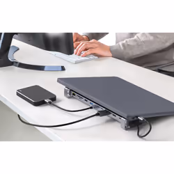 Manhattan USB-C Dock/Hub with Card Reader and MST, Ports (x7): GB Ethernet, HDMI (x2 4k@60Hz), USB-A (x3) and USB-C, Power Delivery (100W) to USB-C Port (Note add USB-C wall charger and USB-C cable needed),4K@60Hz,All Ports can be used at the same time, Aluminium - Additional view 7