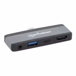 Manhattan USB-C Travel Dock/Hub, Ports (x4): HDMI, USB-A, USB-C and 3.5mm audio, With Power Delivery (100W) to USB-C Port, Black/Space Grey, External Power Supply Not Needed, All Ports can be used at the same time - Additional view 4