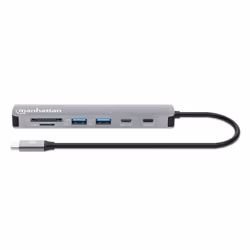 Manhattan USB-C Dock/Hub with Card Reader, Ports (x5): HDMI, USB-A (x2) and USB-C (x2), With Power Delivery (100W) to USB-C Port (Note additional USB-C wall charger and USB-C cable needed),Universal,USB 3.2 Gen 1 (aka USB 3.0),All Ports can be used at the same time - Additional view 4