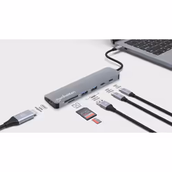 Manhattan USB-C Dock/Hub with Card Reader, Ports (x5): HDMI, USB-A (x2) and USB-C (x2), With Power Delivery (100W) to USB-C Port (Note additional USB-C wall charger and USB-C cable needed),Universal,USB 3.2 Gen 1 (aka USB 3.0),All Ports can be used at the same time - Additional view 7