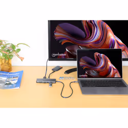 Manhattan USB-C Dock/Hub with Card Reader, Ports (x7): Ethernet, HDMI, USB-A (x3) and USB-C (x2), With Power Delivery (100W) to USB-C Port (Note additional USB-C wall charger and USB-C cable needed), USB 3.2 Gen 1, All Ports can be used at the same time, Universal - Additional view 5
