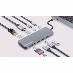 Manhattan USB-C Dock/Hub with Card Reader, Ports (x7): Ethernet, HDMI, USB-A (x3) and USB-C (x2), With Power Delivery (100W) to USB-C Port (Note additional USB-C wall charger and USB-C cable needed), USB 3.2 Gen 1, All Ports can be used at the same time, Universal - Additional view 7