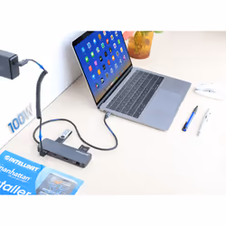 Manhattan USB-C Dock/Hub with Card Reader, Ports (x7): Ethernet, HDMI, USB-A (x3) and USB-C (x2), With Power Delivery (100W) to USB-C Port (Note additional USB-C wall charger and USB-C cable needed), USB 3.2 Gen 1, All Ports can be used at the same time, Universal - Additional view 8