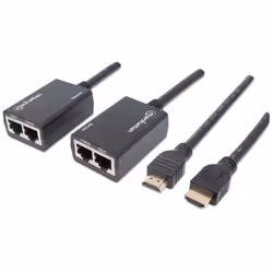 Manhattan 1080p HDMI over Ethernet Extender with Integrated Cables, Distances up to 30m with 2x Cat5e or Cat6 Ethernet Cables ...