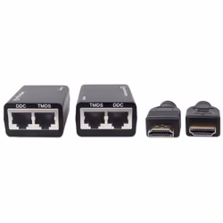 Manhattan 1080p HDMI over Ethernet Extender with Integrated Cables, Distances up to 30m with 2x Cat5e or Cat6 Ethernet Cables (not included), Black, Three Year Warranty, Blister
